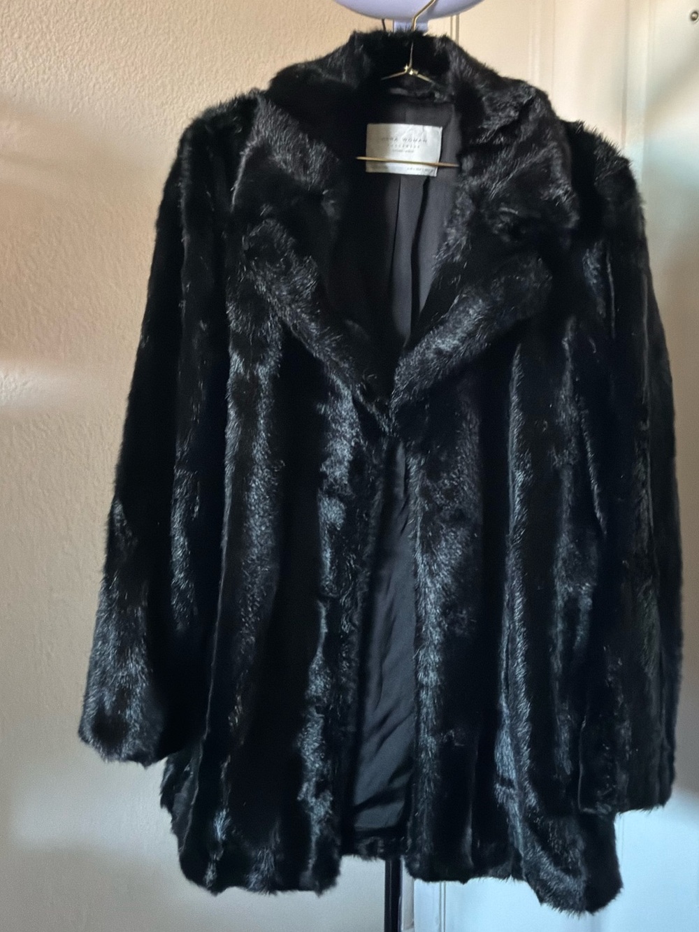 Zara Black Faux Fur Pea Coat
